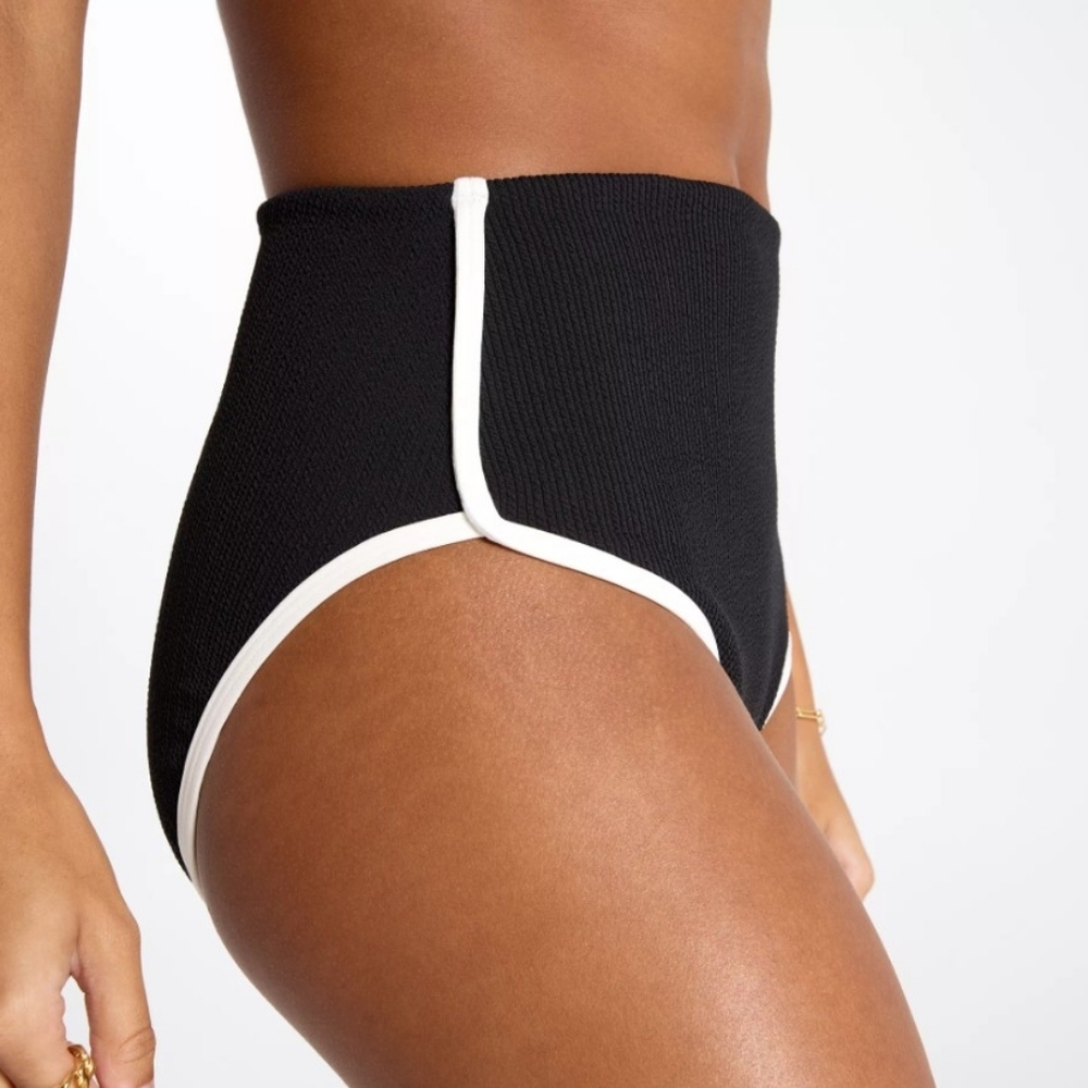 CALIA Tipped High Rise Pure Black Bikini Swim Bottoms